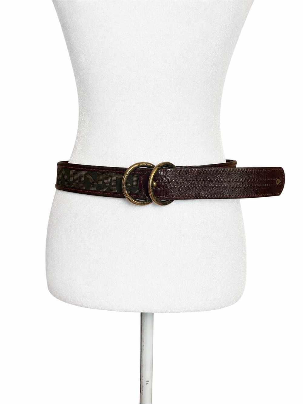 Michael Kors Women's Brown Signature‎ Logo Double Ring D-Ring Leather Belt S/M